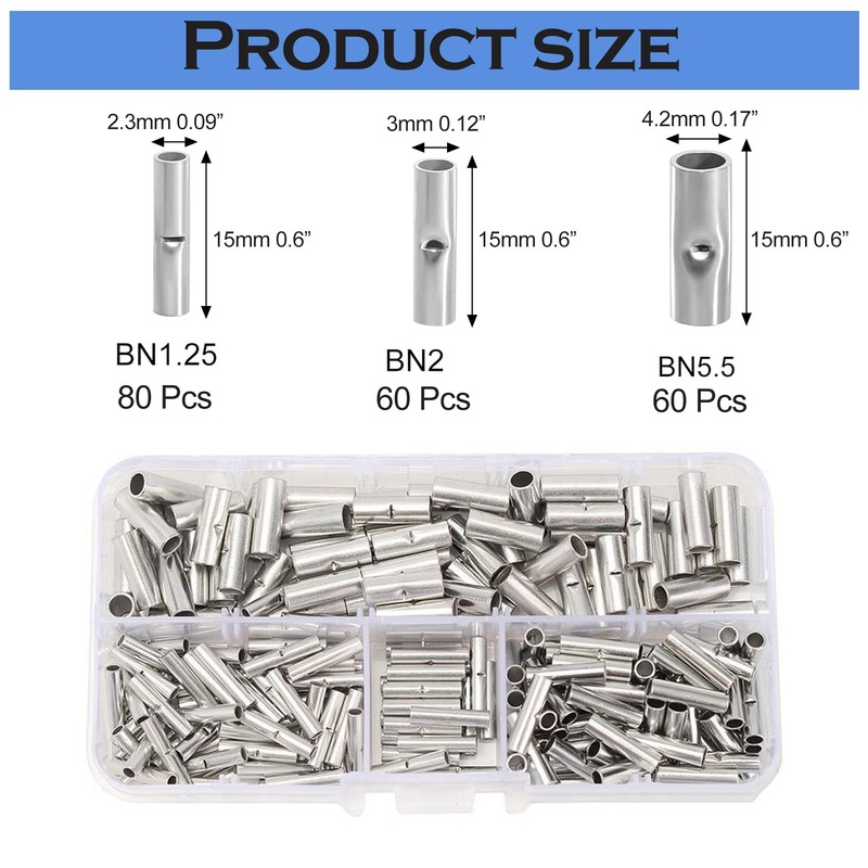 Butt Connectors, Non-Insulated Crimp Connectors, Cylindrical Butt Connectors, for Cable