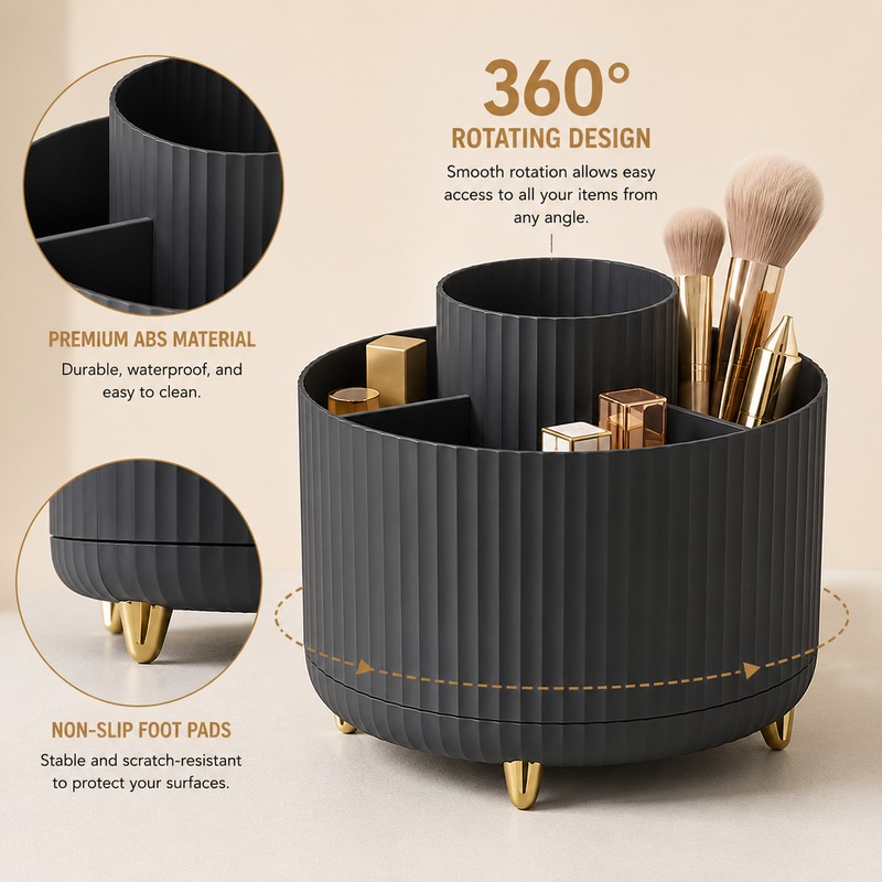 Rotating Makeup Brush Holder Organizer for Vanity Storage – 360°