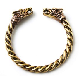 LynnAround Big Size Bronze Norse Viking Fenrir Wolf Head Twisted Cable Bangle Cuff Bracelet Arm Ring Pagan Jewelry (8.00, Solid Body)