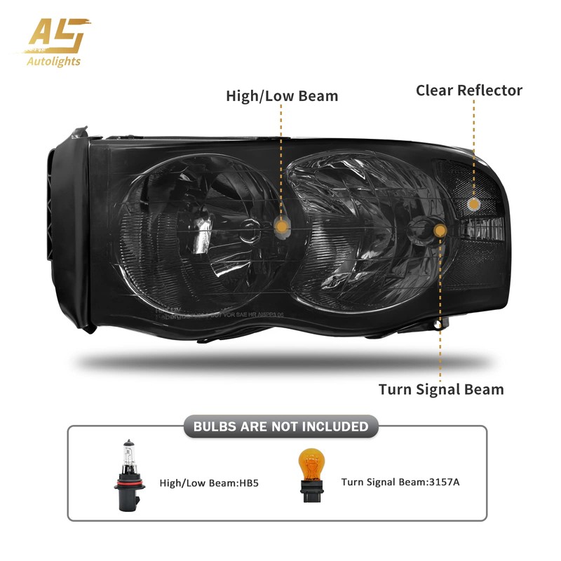AS Headlights Assembly Compatible With 2002 2003 2004 2005 Dodge