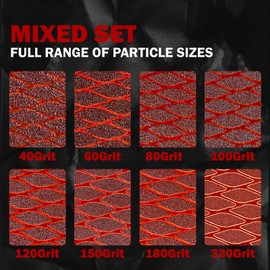 GEOGIEEW Pack of 80 Sandpaper 125 mm Velcro, 40/60/80/100/120/150/180/320 Grit 8 Holes, Red Sanding Discs Set for Random Orbital Sanders