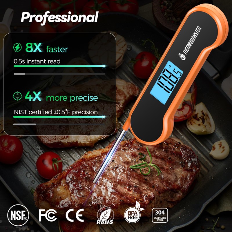 0.5 Sec Instant Read Meat Thermometer Digital with ±0.5℉ Precision,