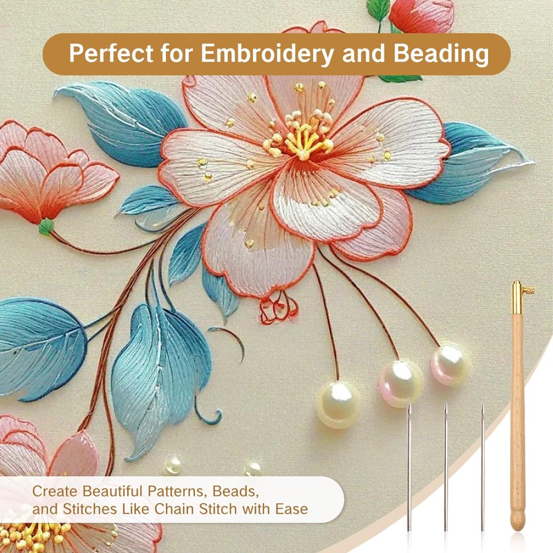 BRBASAP Tambour Embroidery Hook Needle Kit Beading Tool with 3