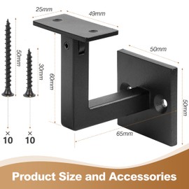 5 Pack Crystmetal 304 Stainless Steel Adjustable Swivel Handrail Bracket for Staircase , Square Stair Railing Bracket (Frosted Black)