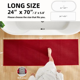 Bathroom Runner Rugs, Long Bath Mat Runner Washable Thin Quick Dry Low Pile Bathroom Runner Rugs Non Slip, Red 24"x70"