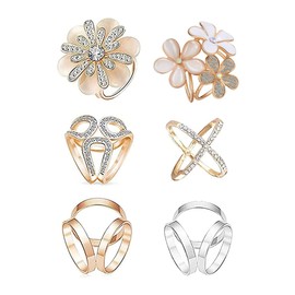 6pcs Women's Fashion Flover Faux Pearl Crystal Rhinestone Scarf Ring Buckle Clip