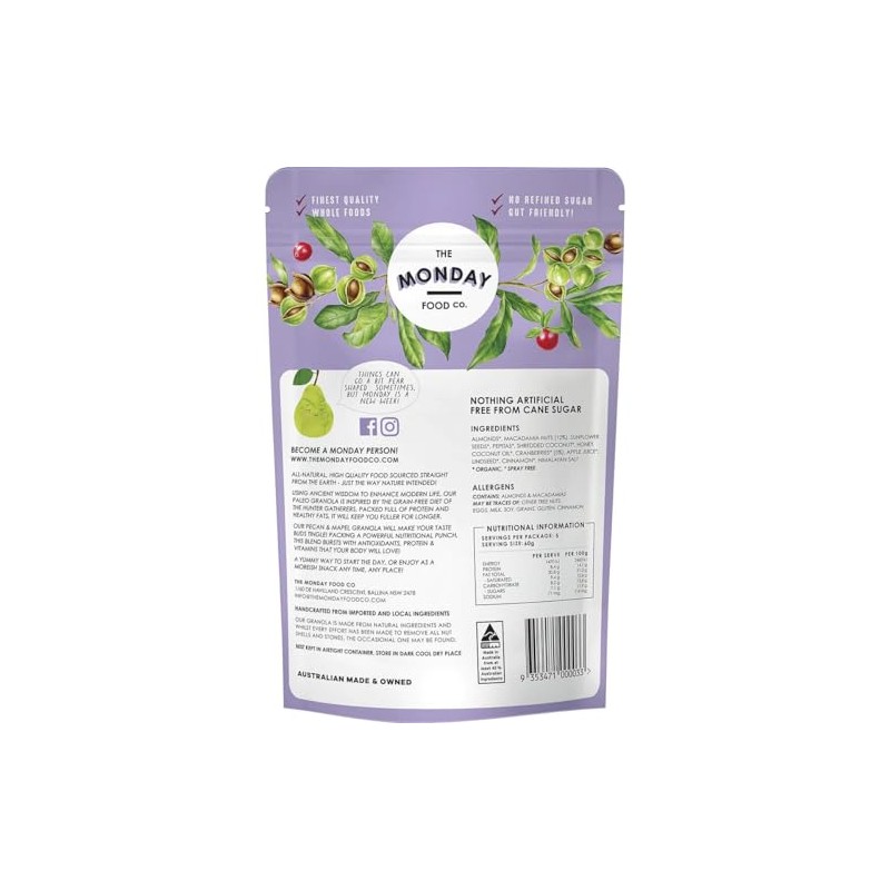 The Monday Food Macadamia and Cranberry Paleo Granola 300 g,