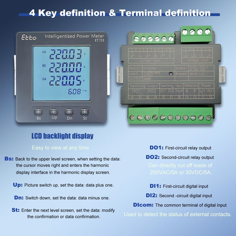 3 Phase Full Power Current Voltage Power Meter Intelligent Multi-Function