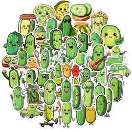 Andibro Pack of 51 Cucumber Stickers, Cute Waterproof Cartoon Pickle Aesthetics Stickers, Cute Water Bottles Stickers for Laptop, Phone, Journaling, Scrapbooking, Notebook