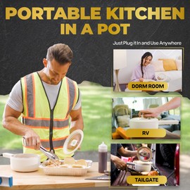 CERAMAX Electric Hot Pot for Cooking, Portable Hotpot Pot Electric Cooker Frying Pan for Dorm Room Essentials, Camping, RVs - 2024 Model