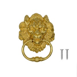 1 x Door Knocker Lion Head Knocker Front Door Knocker with 2 Screws Zinc Alloy Lion Head Rings Lion Furniture Knocker Handle for Cabinet Drawer Door Bar Stool Golden