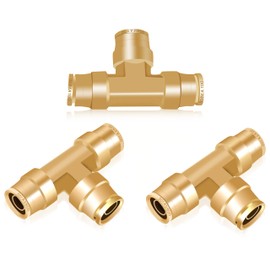 Daptemn 3/8" DOT Air Line Quick Connect Fittings, 3 Pcs Brass Air Brake Line Fitting Push To Connect Fittings Tee, 3/8" OD Tube Air Line Connector Replace Semi Truck Accessories