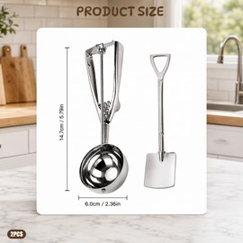 2PCS Ice Cream Scoop with Trigger, 6cm Large Scoop and Square Head Scoop for Baking, Stainless Steel Ice Cream Scoop with Easy Release Mechanism, Ideal for Cookie Dough