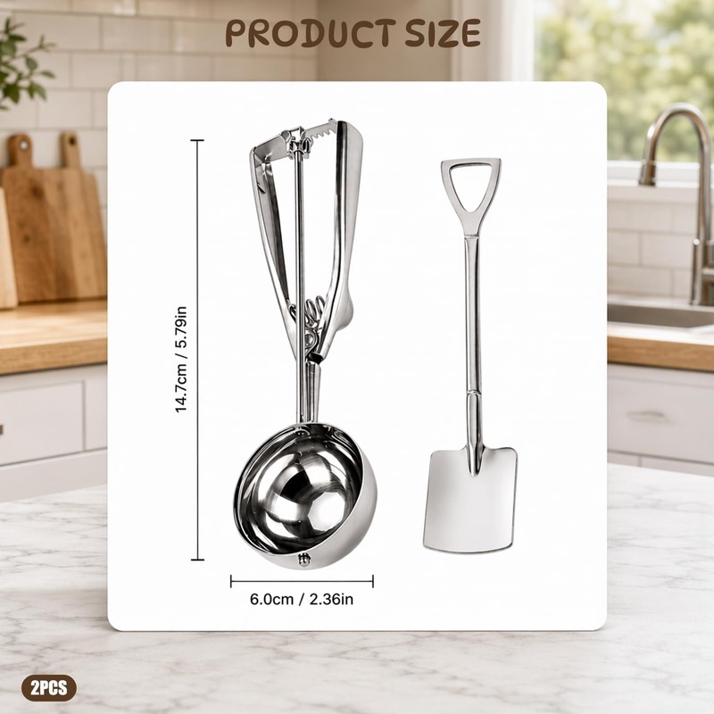2PCS Ice Cream Scoop with Trigger, 6cm Large Scoop and