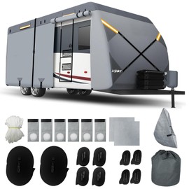 AIBILEY RV Cover 24-27FT Travel Trailer and Camper Covers,Heavy Duty 8-Layers Non-Woven Fabric Waterproof,All Weather,Cold and UV Resistant,Air Vent,Reflective Strip,Windproof Buckle Strap