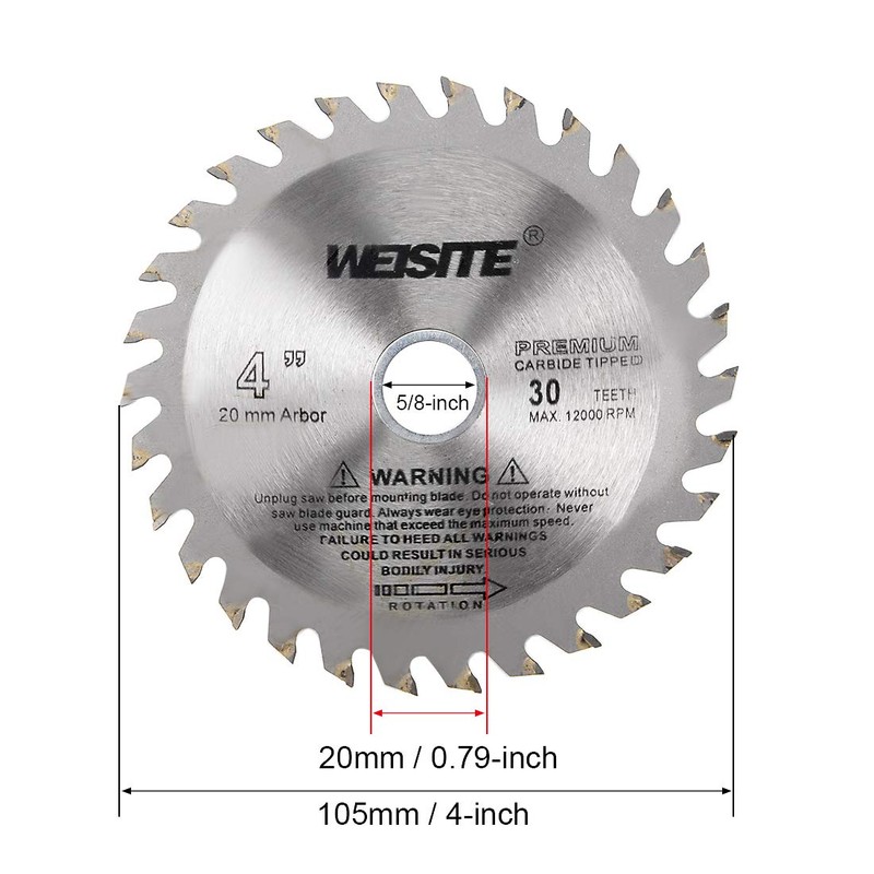 uxcell 4" (105mm) Circular Saw Blade, 30T 5/8" Arbor, Wood