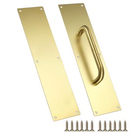 Sumnacon 1 Set 16" Stainess Steel Door Handle Pull & Push Plate - Heavy Duty Gold Gate Handle Bar for Home/Office/Warehouse/Public,Suitable of Wooden/Composite Door with Screws,Brushed