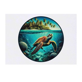 'Tropical Island Turtle' Temporary Tattoo - Water Resistant, Skin-Safe, Non-Toxic Transfer (TO00081657)
