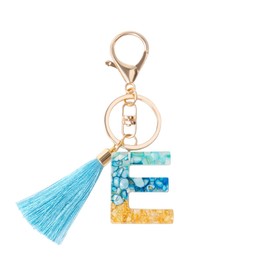 Fario Alphabet Resin Initial Letter Keychain Tassel Pendant Key Ring for Purse Handbags Women Girl Tassel Initial Letter Keychains (E)
