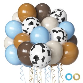 Cow Print Balloons Set, 12Inch 60pcs Blue Brown Cow Balloons Cow Print Balloons Cow and Brown Blue Balloons for Bithday Baby Shower Farm Western Cowboy Cow Themed Party Decorations