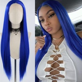 SSSNIVIA Blue Wig Synthetic Lace Front Wig Ready to Wear Glueless Wig Pre Plucked 13x4 HD Lace Front Wigs Long Straight Wigs for Black Women Natural Looking 22inch