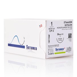 Sutumed SUTULON Non-Absorbable Nylon Surgical Suture USP Size 1, 1/2 26mm Reverse Cutting Needle, 30 Inches (76 cm), 12 Count