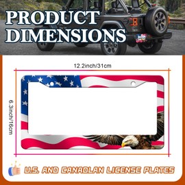 American Flag Eagle License Plate Frames - 2 Pack American Flag License Plate Holder,Stainless Steel Rust-Proof Waterproof Car Decorative Tag Frame with Screws Fasteners Caps