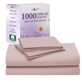 California Design Den King Sheets Deep Pocket Set - Luxuriously Thick 1000 Thread Count Sateen, Natural 100% Cotton King Sheet Set, Fully Elasticized, Cool and Durable Bedding - Sepia Rose