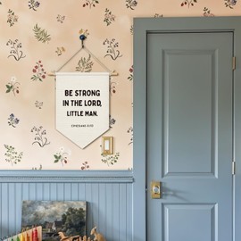 Wheatwin Christian Nursery Decor, Christian Wall Decor for Toddler Baby Little Boys Bedroom Playroom，Be Strong in the Lord Little Man Bible Verse Wall Hanging Pennant Flag Banner, 15x11 Inch