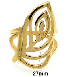 Stainless Steel Leaf Flower Style Chunky Curb Wedding Promise Statement Wrap Style Ring, Metal, Cubic Zirconia