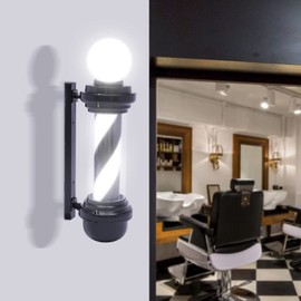 OCASAMI 26" Barber Pole Light Barber Pole Black White LED Light Barber Pole Outside Hair Salon Barber Shop Rotating Light Sign Open Sign Wall Lamp, IP44 Waterproof Save Energy | US Stock