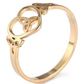 Fantasy Forge Jewelry Gold Celtic Heart Ring Womens Stainless Steel Trinity Knot Band Sizes 6.5-10 (7.5)