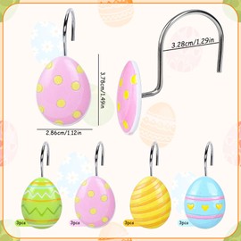 FYSUIMU 12Pcs Easter Shower Curtain Hooks Colorful Eggs Curtain Rod Rings Spring Resin Curtain Hanger Hooks for Living Room Bedroom Bathroom Decor