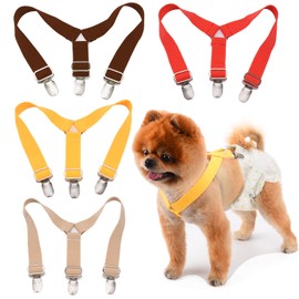 TESSVEYA Pack of 4 Dog Nappy Suspenders, Dog Nappies Suspenders Belly Bands Dog Harness Keep Nappy on Your Dog for Small, Medium and Large Dogs (Yellow & Brown, M)