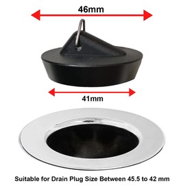 Pack of 2 Tomario 44 mm Drain Plugs with Stainless Steel Ball Chain, Sink Drain Plug, Rubber Plug, Sink Plug for Kitchen Bathroom Sink Drain Stopper (Size Between 42.5 to 45 mm)