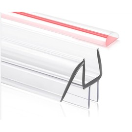 Shower Door Bottom Seal, 1 Set 39 Inch Long Clear PVC Strip (M Shape) for 3/8"(10mm) Thick Frameless Glass Door, with a PVC Base (D Shape) to Stop Water Leak