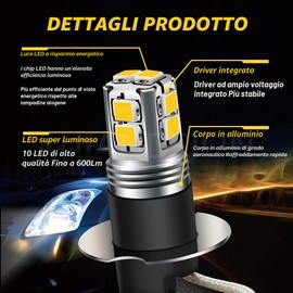 Ruiandsion Lampadine fendinebbia a LED H3, 6-40 V, colore bianco, super luminose, chip 2835 10SMD, per fendinebbia auto (confezione da 2)