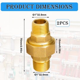 Pack of 2 Brass Screw Connection 1 Inch 1 Inch Male Thread / AG Brass Thread Fitting, Conical Sealing with Male Thread, DN25 Pipe Fitting Thread Fitting for Water and Heating Installations