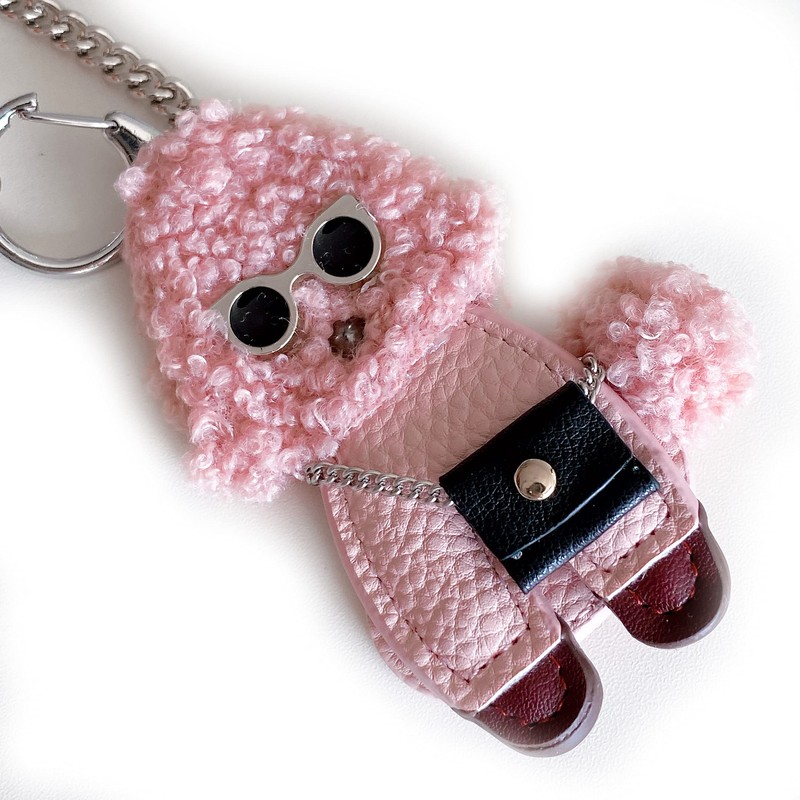 FUCUSEI Toy Poodleback Charm Key Holder, Stylish, Leather, Pink