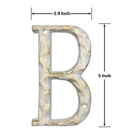 5 Inch House Letters - Cast Iron Home Address Letter - Solid & Heavy Duty/Easy Install with Matching Screws, Gold & White Finished Letter B