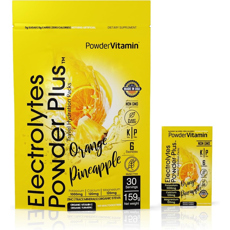 PowderVitamin Electrolytes Powder Plus, Keto, naranja piña, sin azúcar, 1000