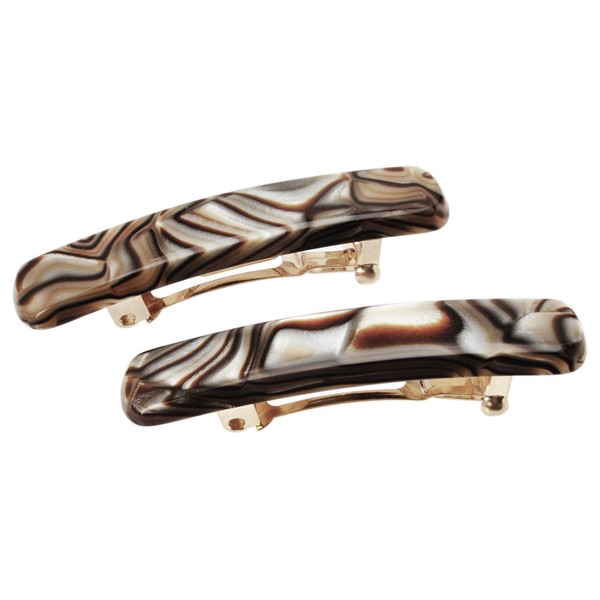 France Luxe Mini Rectangle Barrette, Onyx, Set of 2 - Classic French Design for Everyday Wear