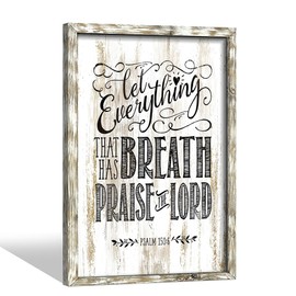 Farmhouse Bible Verses Wall Art: Christian Scripture Wood Framed Decor Rustic Psalm 150-6 Religious Sayings Print Artwork Inspirational Lord Sign Picture for Country Home Living Room