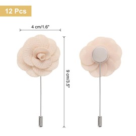 sourcing map 12pcs Beige Camellia Boutonnieres Flower Buttonholes Pocket Boutonnieres Pins for Wedding Ceremony Anniversary Prom Formal Dinner Party
