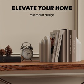 Wegaso Heavy Duty Concrete Bookends for Shelves-Vintage Decorative Bookends for Heavy Books,Reinforced Modern Design,Durable Heavy Bookends for Living Room & Study(2-Pack)