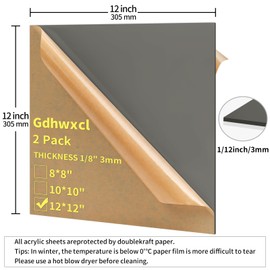 Gdhwxcl 1/8 Thick 12 x 12 inch Acrylic Sheets - 2 Pack Plexiglass Sheets for Creative DIY Projects Laser Cutting Engraving UV Printed Signs Crafts Badges (2, Gray, 12 x 12 inch)