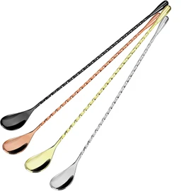 4 piezas cuchara de cóctel cuchara agitadora cuchara de mango largo de acero inoxidable con patrón en espiral para mezclar cócteles, 12 pulgadas, 4 colores (plata, oro, oro rosa, negro)