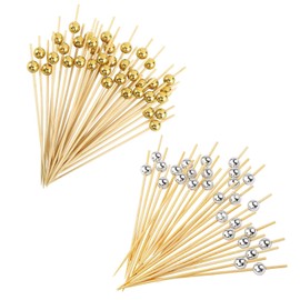 200PCS Cocktail Picks 12cm Toothpicks for Appetizers Desserts Charcuterie Wedding Party Fancy Toothpicks Mini Food Picks Decorative（Gold Beads Silver Beads）