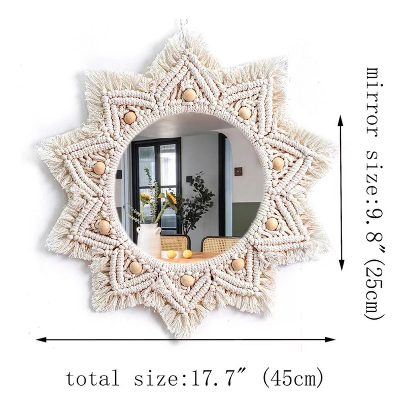 generic 2024 Boho Espejo De Pared Círculo Macramé Espejo Colgante