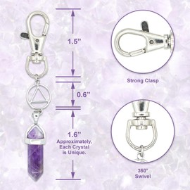 Sobriety Gifts for Women Amethyst Crystal AA Keychain with 360 Swivel Alcoholics Anonymous Circle Triangle Symbol Charm and Natural Gemstone | Clip On Stay Sober Addiction Recovery Pendant